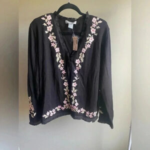 Vintage Dress Barn flower and fringe cardigan sweater